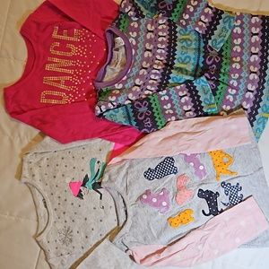 Girl's 2t Long Sleeve Shirts Lot of 4 Dance Dogs Geometric Girl in Skirt T14